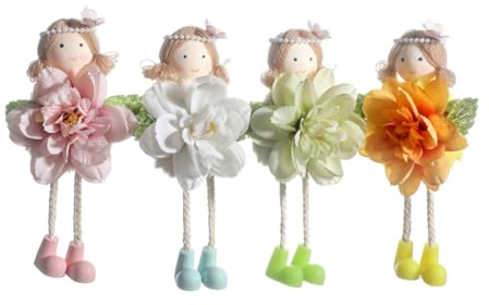 GreatRise 4 Stück Blumenfee zum Aufhängen Osterfee mit Blumen Blumen Feefigur Puppe Hängeornamente Fee Hängeornamente Hängedeko für Ostern Frühling Sommer Hochzeit Garten Deko 4 Fabern