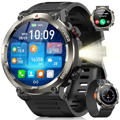 Blackview Smartwatch Uomo, 1.45 Smartwatch Militare Uomo Fitness con Chiamate Bluetooth Orologio Intelligente 100+ Modalità Sportive/Cardiofrequenzimetro/SpO2/Torcia/Bussola per Android iOS