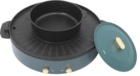 Pentola elettrica verde con grill, pentola elettrica multifunzione con grill, 2 in 1, con piastra rimovibile per casa, dormitorio, 42 x 11 cm