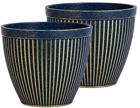 SG Traders Plant Pots Outdoor - Striped Pattern Decorative & Lightweight Plastic Planter with Stone Finish, Durable & Weather-Resistant for Home, Garden, Balcony & Outdoor Use | Large Floor Planter