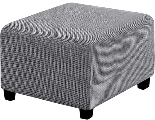 Tkasniy Hockerbezug, Hockerüberzug, Stretch Fußhockerbezug Jacquard Sitzauflage Bankhussen, Bezug für Ottomane, Hussen für Fußhocker,Hellgrau