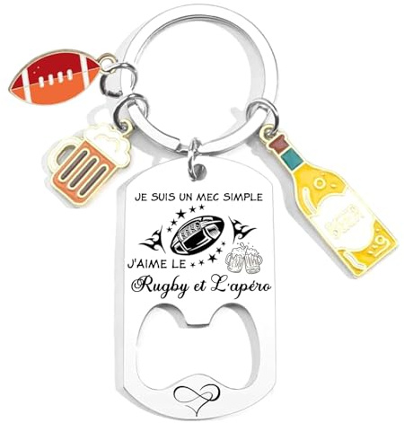 AIMINI Porte clef apéro Rugby - Cadeau papa cadeau papi - Cadeau fête des pères - idée cadeau homme - Porte clef apéro personnalisée rugby apéro cadeau rugby Décapsuleur rugby