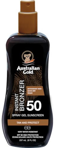Australian Gold, Spray Gel Con Bronceador Instantáneo, SPF50, El Paquete puede variar - 237 ml