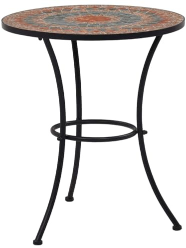 Mosaik-Bistrotisch Orange/Grau 60 cm Keramik, Beistelltisch für Balkon und Garten