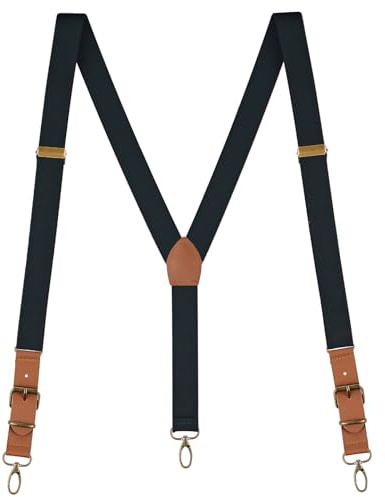Buyless Fashion Leather End Suspenders for Men - 48 Elastic Adjustable Straps 1 - Y Back with Metal Hooks - 5139-Black
