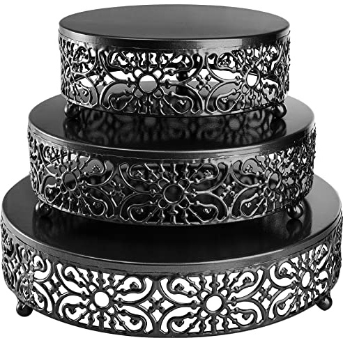 Hedume Set of 3 Metal Cake Stand, Black Round Cake Stand, 8 10 12 Dessert Cupcake Pastry Candy Display Plate for Wedding, Event, Birthday Party