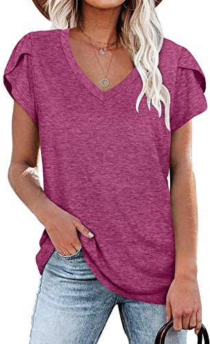 PLOKNRD Kortärmad sommartröja för kvinnor, elegant topp, vardaglig, klassisk, vardaglig topp, lila, XL