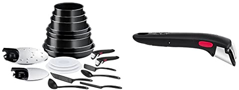 Tefal Ingenio Easy ON Pots & Pans Set, 20 Pieces, Stackable, Removable Handle, Space Saving, Non-Stick, Black, L1599402 & Ingenio Black Handle, Stackable, Removable, L9863342