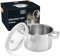 Moritz & Moritz Pentola a induzione in acciaio inox, 20 cm, con filtro nel coperchio, adatta a tutti i piani cottura, scala fino a 3l, filtro integrato nel coperchio, pentola a induzione per zuppe