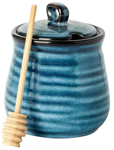 glowworm 340.2 g Honigtopf Honiggläser mit Dipper Keramik Honigspender für Zuhause Küche Spülmaschinenfest Blau