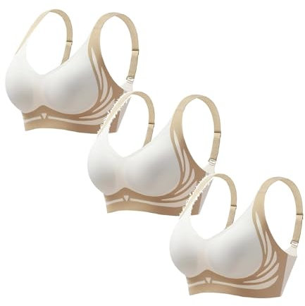 CPIDAH 3 Pack Women Lifting Anti-Sagging Wireless Seamless Bras Full Coverage Ladies V Neck Padded Bras Comfort Non Wired Bralettes No Underwire Lifting Bras Sleeping Bra Soft T Shirt Bra