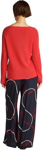 Tommy Hilfiger Donna Pullover Cardi Fine con Scollo a Barca, Rosso (Primary Red), S