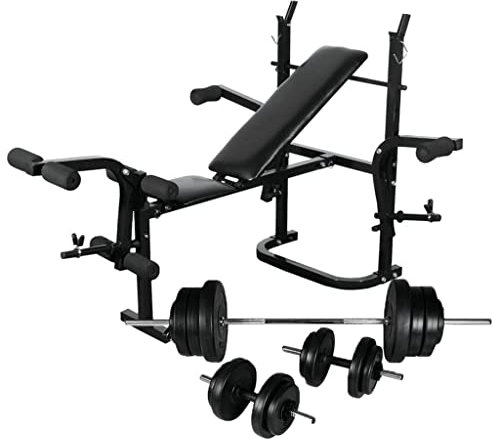 Furniture Select Hantelbank mit Hantelablage, Langhantel und Kurzhantelset 60,5 kg