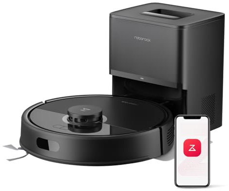 roborock Q7 L5+ Robot Aspirapolvere con Stazione Svuotamento Automatico, 8.000 Pa, Quantità d'acqua Regolabile per il Lavaggio, Doppio Anti-groviglio, Auto Boost sui Tappeti, Nero