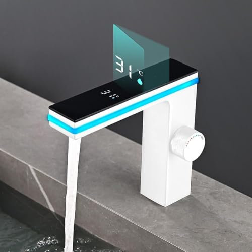 Grifo de pantalla digital inteligente, grifo de lavabo de doble control con tira de luz circundante de 270 grados, red de filtración y dispositivo de espuma, para baño y cocina