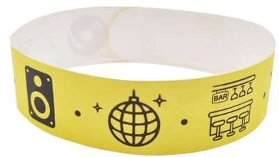 FUN FAN LINE | Bracelet Papier Événements Tyvek Numéroté | Lot De 100 Bracelets Événementiel Étanches Et Colorés Pour Festivals| Bracelets En Papier Pour Contrôle D’accès | DISCOTEC Jaune