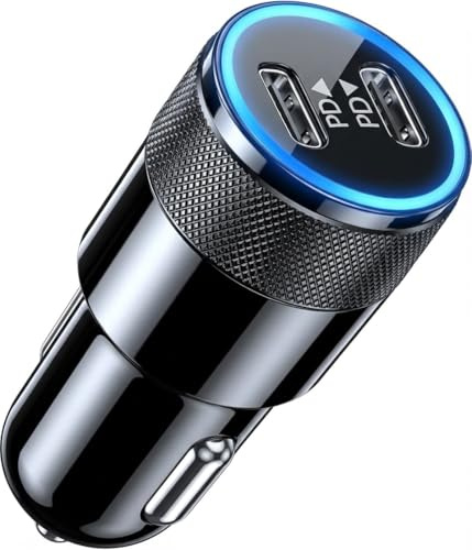 60W Chargeur Allume Cigare USB C 2 Ports PD 30W Charge Rapide Chargeur Voiture Chargeur Voiture Rapide 12V pour iPhone 16/15/14/13/12/11 Pro Max Galaxy S24 Huawei Pura 70