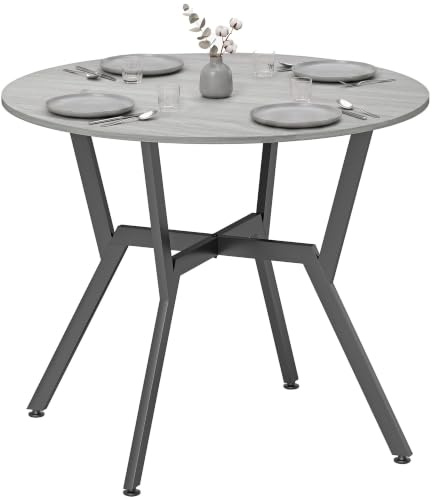 HOMCOM Dining Table, Round Kitchen Table with Black Legs, Grey