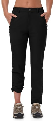 Rdruko Womens Hiking Trousers with 3 Zip Pockets | Ladies Slim Fit Lightweight Quick Dry UPF30+ Partial Elastic Waist Outdoor Water Resistant Walking Fishing Camping Work Pants