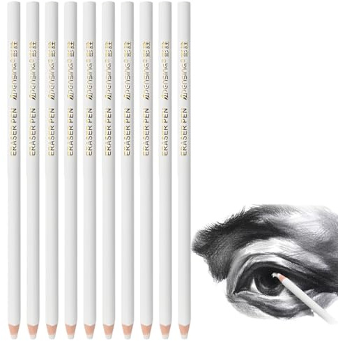 YIPFEN Confezione da 10 Matite Gomma Morbide, Ideali per Artisti, Perfette per Schizzi, Illustrazioni e Disegni a Carboncino, Facili da Trasportare e Maneggiare (Bianco)