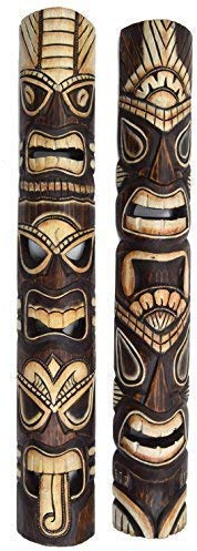 Interlifestyle 2 Tiki Wandmaske 100cm im Hawaii Totem Look Motivmasken Holzmaske Maske Osterinsel