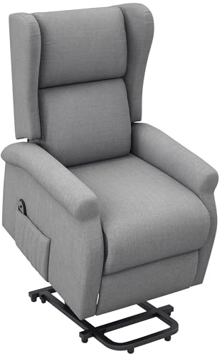 HOMCOM Power Lift Recliner Armchair, Electric Lift Chair for Elderly, Fabric Riser and Reclining Chair with Remote Control, Side Pockets, Extended Footrest, for Living Room, Grey