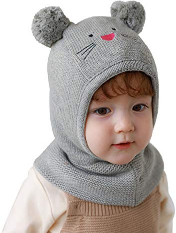 Magracy Baby Kleinkind Kinder Wintermütze mit Kapuze und Fleecefutter, Strickmütze, Schal mit Ohren
