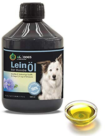Kräuterland Leinöl für Hunde & Katzen 500ml kaltgepresstes Leinsamenöl | 100% rein & unraffiniert, hoher Anteil an Alpha-Linolensäure ALA, hochwertiges Barf & Basis-Öl für die tägliche Fütterung