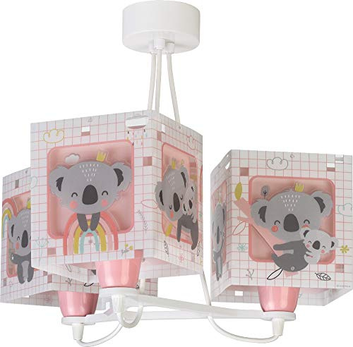 Dalber Koala Lampada da soffitto per bambini, 3 luci, 60 W, rosa