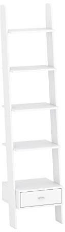 Target Home Bücherregal, Standregal, Leiterregal, 5-stöckiges Treppenregal, Multifunktionales Ausstellungsregal für Wohnzimmer (45 cm mit Schublade, Weiß)