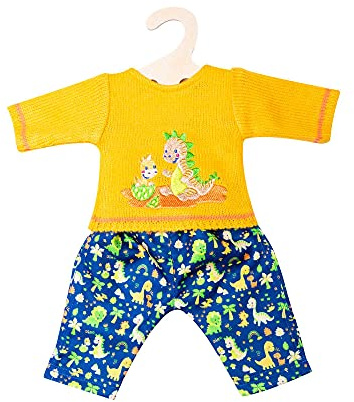 Heless 1134 - Bekleidungs-Set für Puppen im Dino-Design, 2 teilig mit Strick-Pullover und bunt bedruckter Hose, Größe 28 - 35 cm