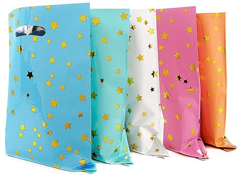 25 PCS Party Bags Colorful Pentagram,Plastic Gift Bag,5 Color | End of Term Gifts for Children,for Kids Party,for Wedding Party,Christmas,Halloween Birthday