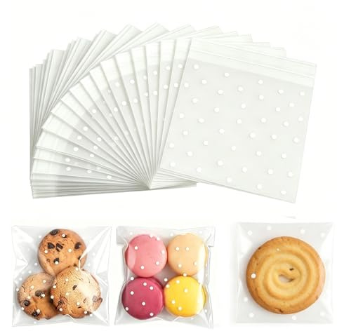 100 Pcs Clear Cellophane Bags with Self Adhesive Seal - Gift Packaging for Cookies, Biscuits, Sweets, Chocolates, Jewelry, Cards - 10 x 10 cm