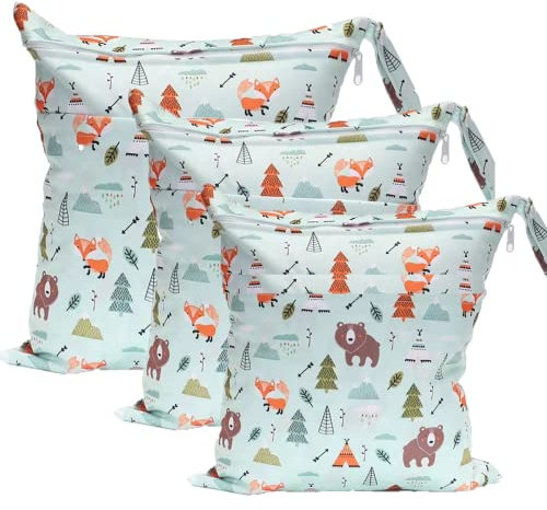 TRASUN Wetbag Kindergarten Nasstasche Windel Taschen Schwimmsachen Nassbeutel Nasse und Trocken Wickeltasche 3er Wasserdicht Waschbar Nassbeutel Organiser für Kleinkind