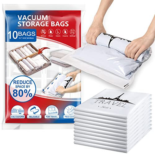 TAILI Small Vacuum Bags for Clothes Travel Vacuum Storage Bags 10Pack (40 X 60CM) Reusable Vacuum Storage Bags for Clothes Saves 80% of Storage Space Saver Bags for Clothes, Bedding, Moving