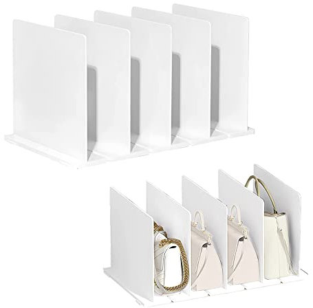 LIKEUDO Fünf Reihen Weiß Einstellbar Handtaschen Aufbewahrung Ablage Skalierbar Handtaschen Regaltrenner Aufbewahrung Ablage Handtasche Display Rack Taschenhalter Handtaschen Familienschrank