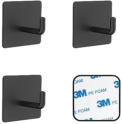 SSYR&P Ganci Adesivi 4 pezzi, Ganci Adesivi in Acciaio Inox, Autoadesivi Gancio Impermeabile, senza Forare,Ideale per cucine, bagni, uffici (nero)