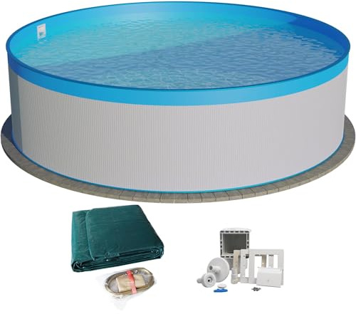 Planet Pool Stahlwandpool Set (3-Teilig) rund 550x120 cm, Stahl 0,4 mm weiß, Folie 0,3 mm blau, Overlap