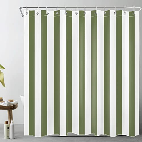 LB Grün weiß gestreift Duschvorhang 180x200cm Einfache geometrische Kunst Antischimmel Wasserdicht Badezimmer Vorhänge, Minimalist Extra Lange Polyester Stoff Bad Vorhang mit Haken
