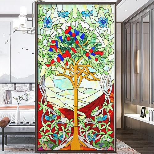 Fensterfolie aus mattem Buntglas-Muster, Wärmeregulierung, Anti-UV-Schutz, klebstofffrei, statisch haftend, Fensterdekoration W27.5 x H59.1(70x150cm)