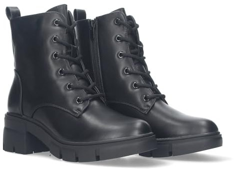 shoes&blues.es 78317 Bota de Tacon para Mujer, Tejido Liso con Cierre de Cordones y de Cremallera. Negro Talla 36