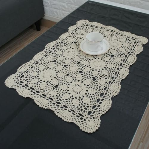 40x60cm Vintage Rechteck Baumwolle Häkelspitze Tischdecke Kleine Tischdecke Küche Esszimmer Tischset Spitze Ausgehöhlt Heimtextilien-Beige