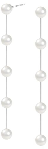 KISSPAT Pendientes Mujer Plata Largos, Pendientes Perla Largos, Pendientes Colgantes Plata 925, Elegante, Ligeros, Hipoalergénicos, Chapados en Oro Blanco, para Fiesta, Banquete, Regalos de Joyería