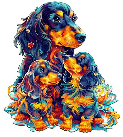 Jigfoxy Wooden Jigsaw Puzzles for Adults, Dachshund Family Wooden Puzzles for Adults 240pcs, Unique Animal Shape Wood Puzzles, Birthday Gifts for Family Friend with wooden box(13.6 * 12in)