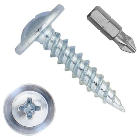 (1000 pcs) 4.2 x 13mm (8 x 1/2) Self-Tapping Flange Wafer Head Silver Screws (Zinc Plated) Low Profile Drywall Metal Stitcher Phillips PH2 Head Plasterboard Sheet Metal, Aluminum, Wood, Plastics