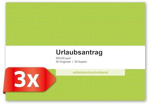 PRIMUS PRINT Urlaubsantrag – DIN A5 quer, 2x50 Blatt, Extra Blätter, Selbstdurchschreibend, Abwesenheitsantrag, 2-fach Lochung, Einzeln oder im Set verfügbar - 3er Set 6x50 Urlaubsanträge