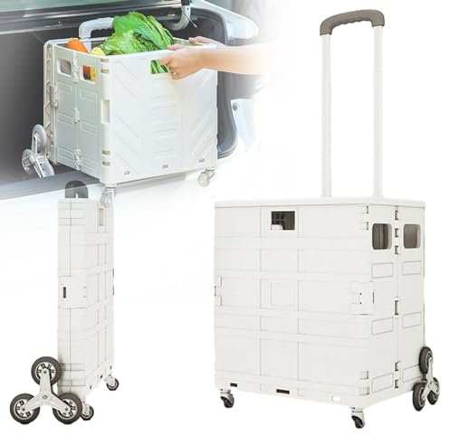 Faltbarer Einkaufstrolley mit sicherem Deckel, leicht, 50 kg, für Reisen, Camping, Lagerung, 360°-Räder, Treppensteiger, Teleskopgriff, Einkaufswagen (A,75L)