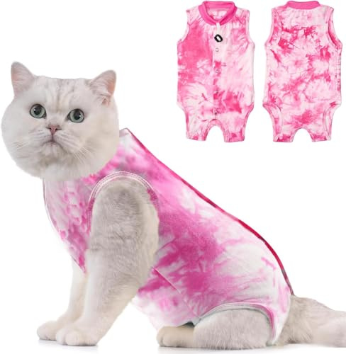 Avont Återhämtningsdräkt för katter, kattungar, onesie, alternativ till tratt, kastreringsdräkt efter kirurgi, operation eller hudsjukdom, steriliseringsdräkt för honkatter, rosa, storlek S