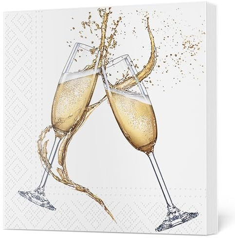 Maki 3Ply Wedding Napkins Decoupage Tissue Paper Serviettes 33cm x 33cm - Pack of 20 (Two Glasses of Champagne)