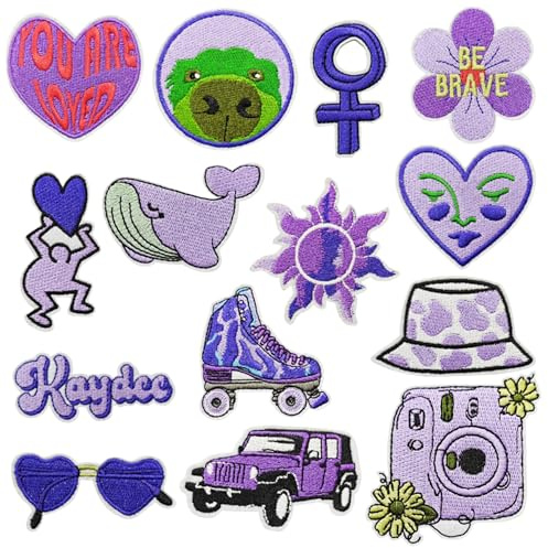 Attuslla 12 Stück Lila Patches zum Aufbügeln Bügelflicken Kinder, Gemischt Flicken Patches Applikation Patch Sticker für Kleidung, Hüte, Jeans, Röcke, T-Shirts, Rucksäcke